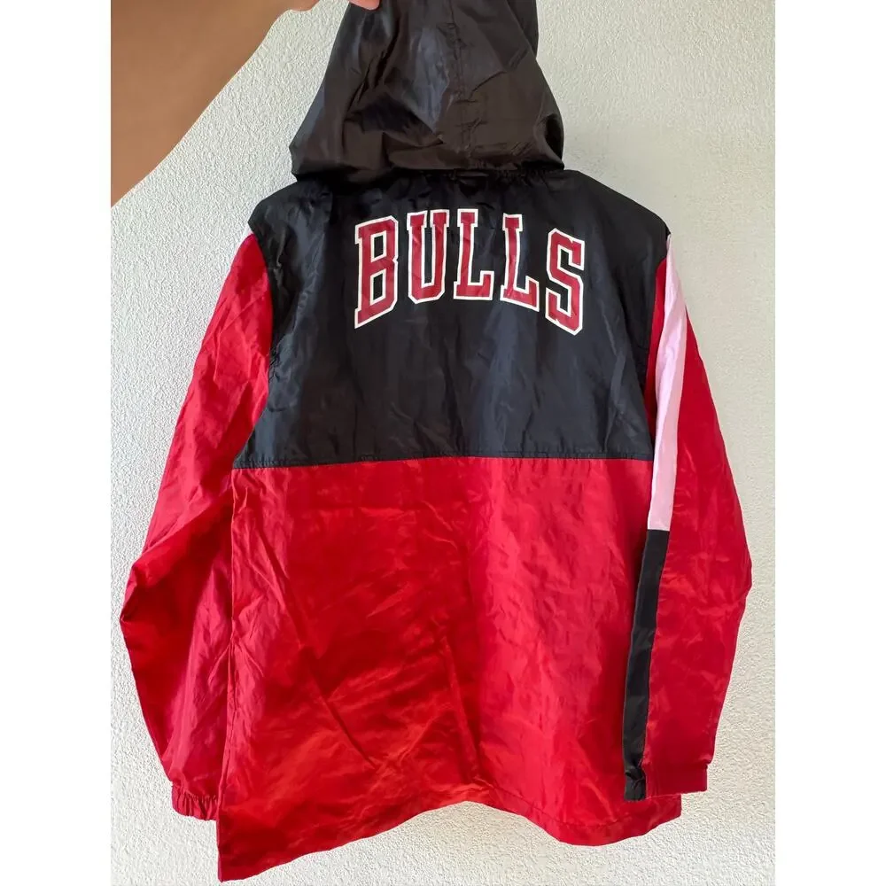 Chicago Bulls NBA Youth XL 18-20 Hooded Windbreaker Jacket Red Black Pullover